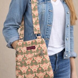 Bungalow 360 Pig Print Crossbody Bag Vegan Canvas Cute Animal Purse